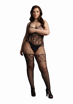 Lace and Fishnet Bodystocking - Black - OSX