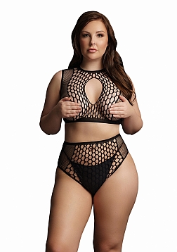 Duo Net Key-Hole Bra Set - Black - OSX