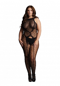 Crotchless Leopard Bodystocking - Black  - OSX