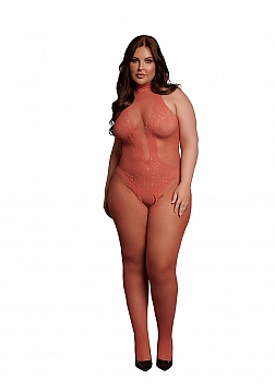 Fishnet and Lace Bodystocking - Queen Size - Sunset Glow